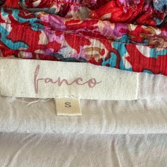 Fanco Mini Skirt Womens S Red Pink Floral Tiered Cottagecore Ruffle Boho Fairy - Picture 3 of 4